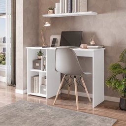 Kit 3 Peças com Mesa Escrivaninha, Nichos Veneta e Estante Multiuso 5 Nichos Cairo - 7