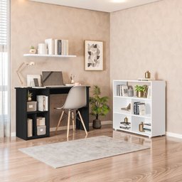 Kit 3 Peças com Mesa Escrivaninha, Nichos Veneta e Estante Multiuso 5 Nichos Cairo - 1
