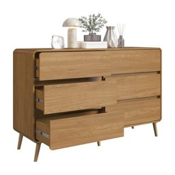 Cômoda Aparador Multiuso 6 Gavetas Estilo Retrô Moderna para Quarto ou Sala Carvalho Xingu - 3