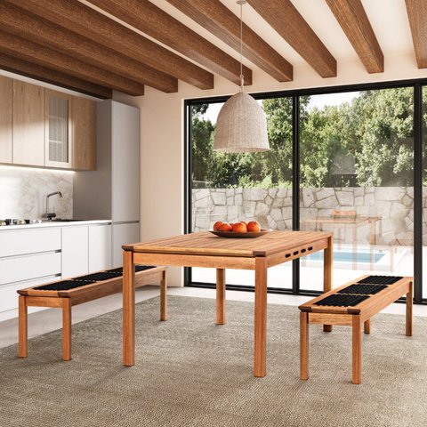Conjunto Sala de Jantar 1 Mesa 2 Bancos 180cm Preto/Jatobá