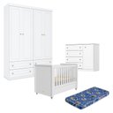 Ver imagem 1 de Quarto Infantil 4 Portas Mississipi com Berço Tutto New Branco Fosco e Colchão Ortobom - Matic