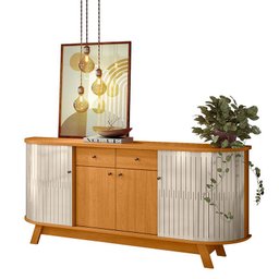 Aparador para Sala Buffet Ambiente Mônaco e Cristaleira Moss Cinamomo Off White – Madetec - 4