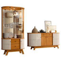 Aparador para Sala Buffet Ambiente Mônaco e Cristaleira Moss Cinamomo Off White – Madetec - 6