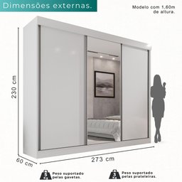 Guarda Roupa Casal 100% Mdf 3 Portas de Correr 6 Gavetas com Espelho Central Fênix - Mais Móveis - 3