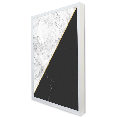 Quadro Decorativo Caixa Geométrico Mármore Black e White Tacolado Moldura Caixa Alta 4,5cm Madeira C