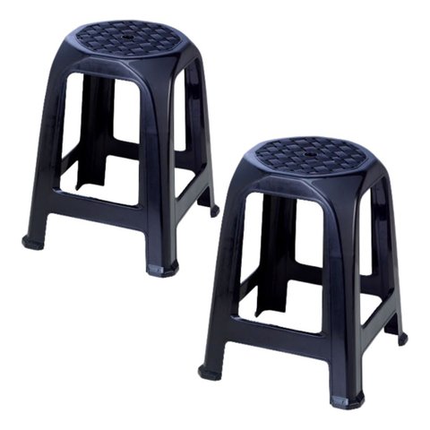 02 Banco Banqueta Plástico Preto Plasnorthon 46 Cm Cor Preta