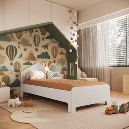 Cama Infantil em Mdf 15mm com Cabeceira Casinha 193cm X 95cm Dylan - 1