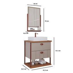 Gabinete para Banheiro com Cuba e Espelheira 60cm em MDF Uni MGM Marrom - 3
