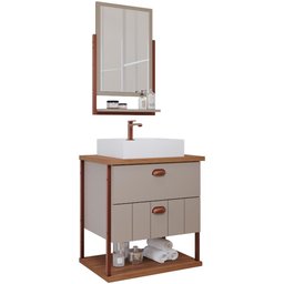 Gabinete para Banheiro com Cuba e Espelheira 60cm em MDF Uni MGM Marrom - 1