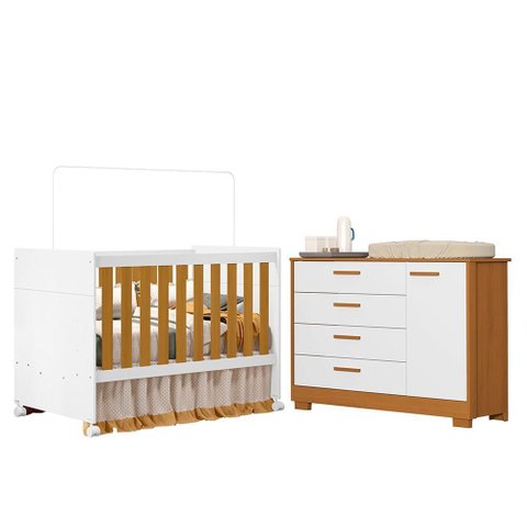 Jogo de Quarto Infantil Zaki Cômoda e Berço Katatau Branco Fosco/savana - Reller Móveis