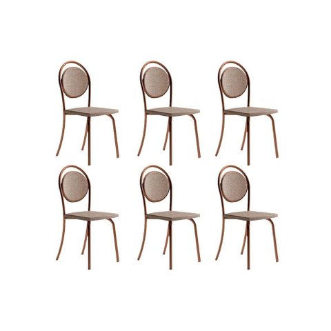 Cadeira Sala de Jantar 1738 Kit 6 Uni Rose/linho Areia/courano Caramelo - Carraro