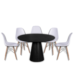 Conjunto Mesa de Jantar Cone Redonda 120 cm Ébano + 5 Cadeiras Eames Dkr Wood Personal Decor - 1
