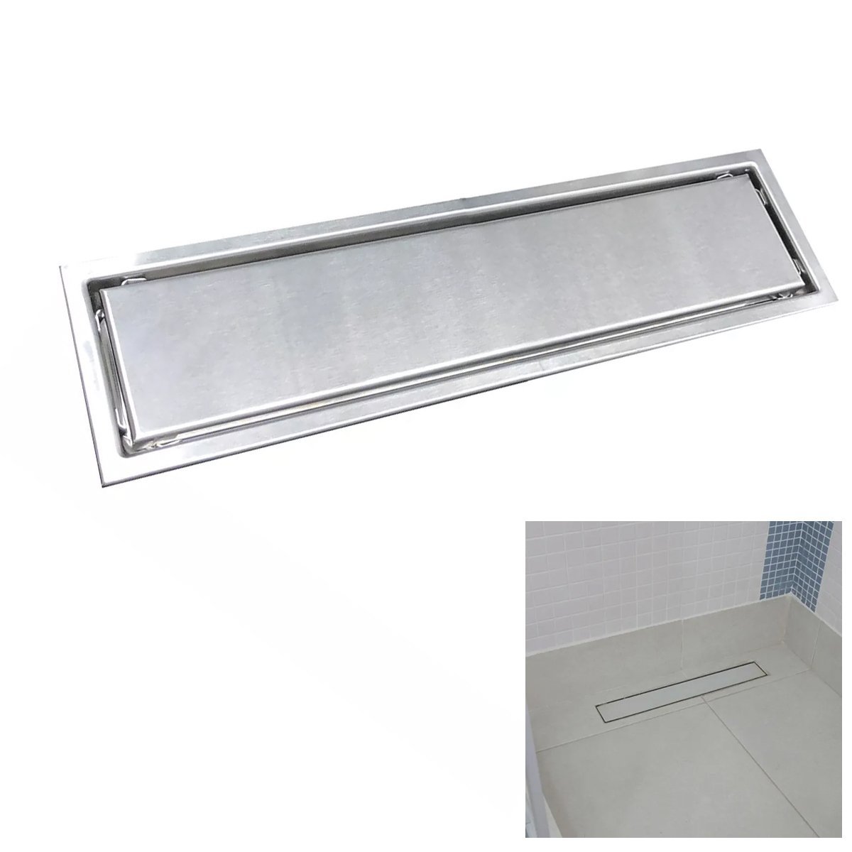 Ralo Oculto Linear 30cm Invisivel Aço Inox Anti Odor Anti Inseto Banheiro Lavabo Resistente Seguro H