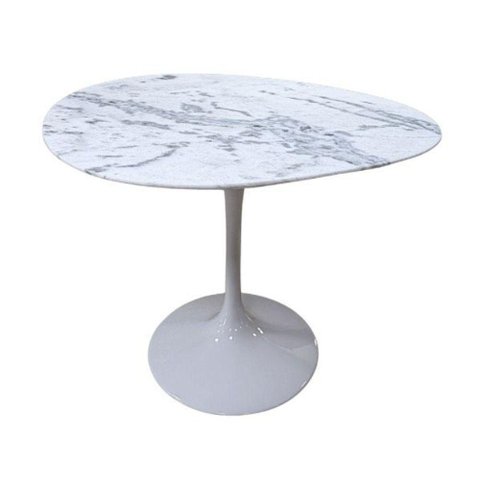 Mesa de Jantar Sol Saarinen Orgânica e Marmore Branco Extra 90x80cm