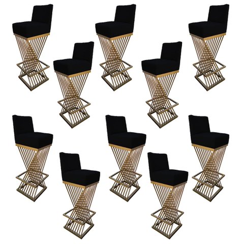 Kit 10 Banquetas Luma Base de Ferro Sued Preto - D'classe Decor