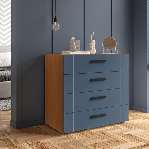 Cômoda 4 Gavetas Lisboa Azul/Freijó
