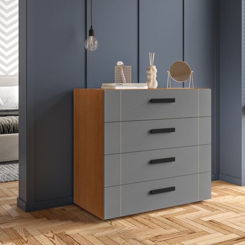 Cômoda 4 Gavetas Lisboa Cinza/Freijó