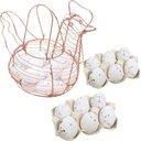 Ver imagem 3 de Cesto Galinha Porta Ovos Aramado Decorativo 12 Ovos Branco