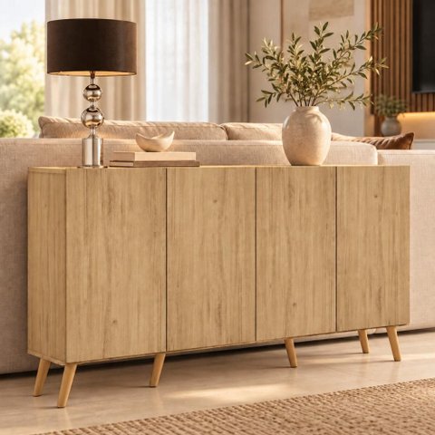 Aparador Buffet com 4 Portas Retrô 123cm Multimóveis MP1910 Madeirado/Natural