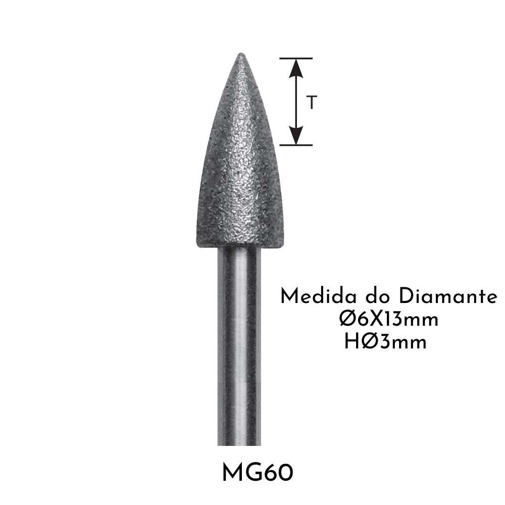 Ponta Rotativa Diamantada Individual Haste Ø3mm Politone Modelo Mg60 - 1