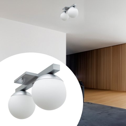 Painel Plafon Sobrepor de Teto Deluxe Duplo Jabuticaba Titanio com Globo Vidro Fosco 10cm