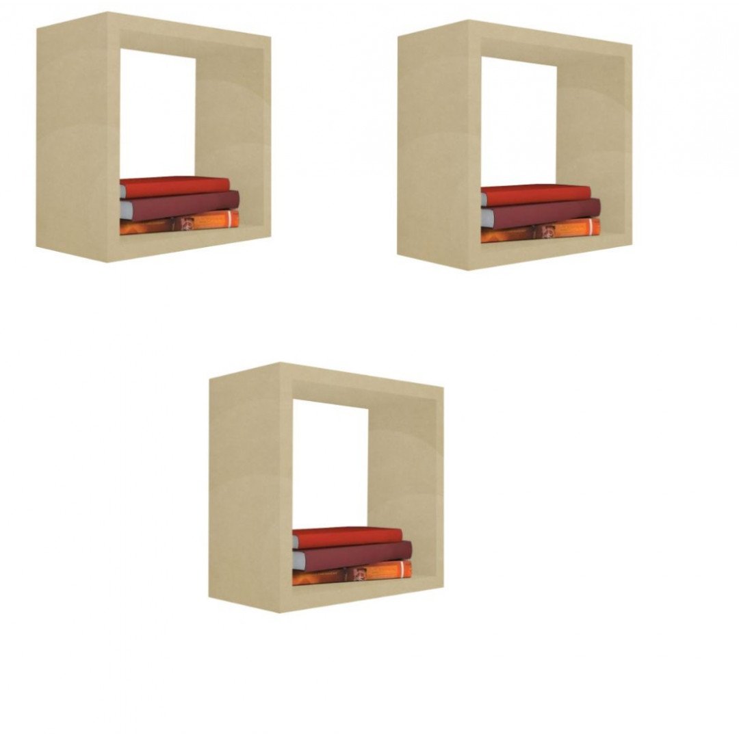 Kit 3 Nicho Decorativo 35X35X15 cm Natural Em Mdf