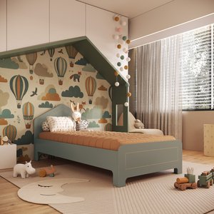 Cama Infantil em Mdf 15mm com Cabeceira Casinha 193cm X 95cm Dylan