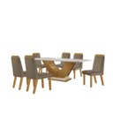 Ver imagem 2 de Sala de Jantar 6 Cadeiras Estofadas Riviera e Mesa com Tampo MDF e Vidro Safira Cinamomo/Off White