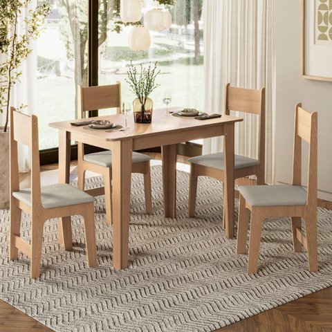 Conjunto de Jantar 4 Lugares com Mesa Retangular Tampo Mdf 1,10m e 4 Cadeiras Delta Nicoli
