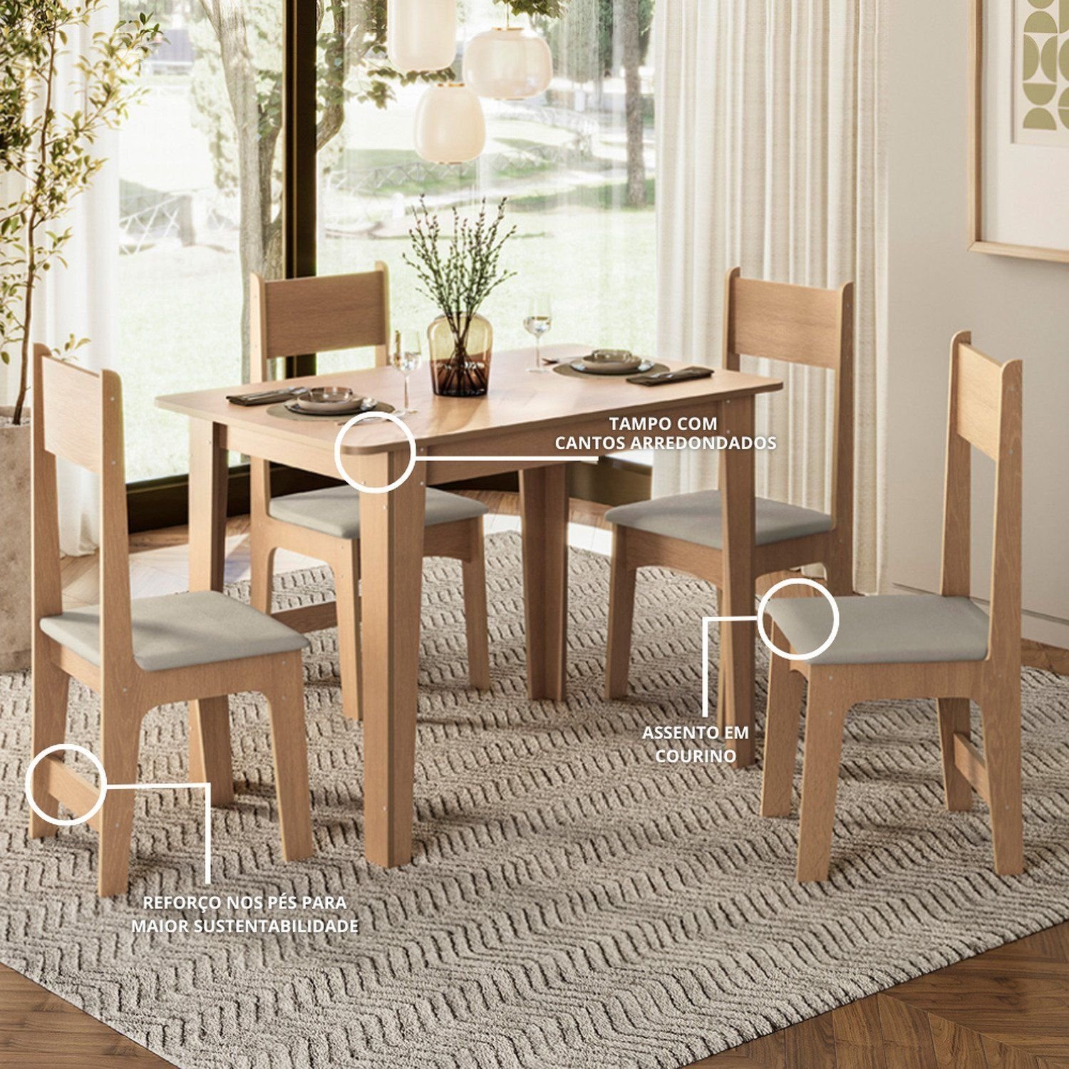 Conjunto de Jantar 4 Lugares com Mesa Retangular Tampo MDF 1,10m e 4 Cadeiras Delta Nicoli  - 8