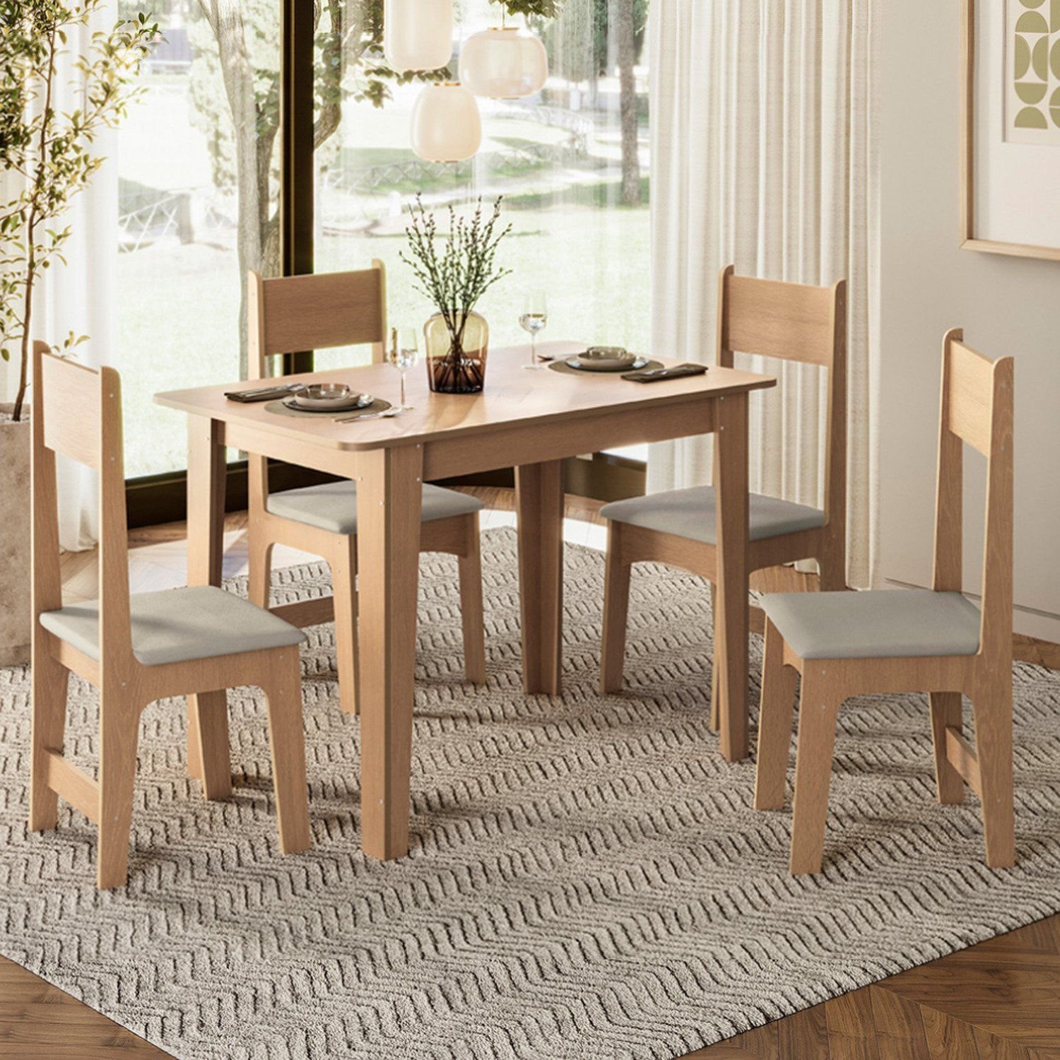 Conjunto de Jantar 4 Lugares com Mesa Retangular Tampo MDF 1,10m e 4 Cadeiras Delta Nicoli  - 1