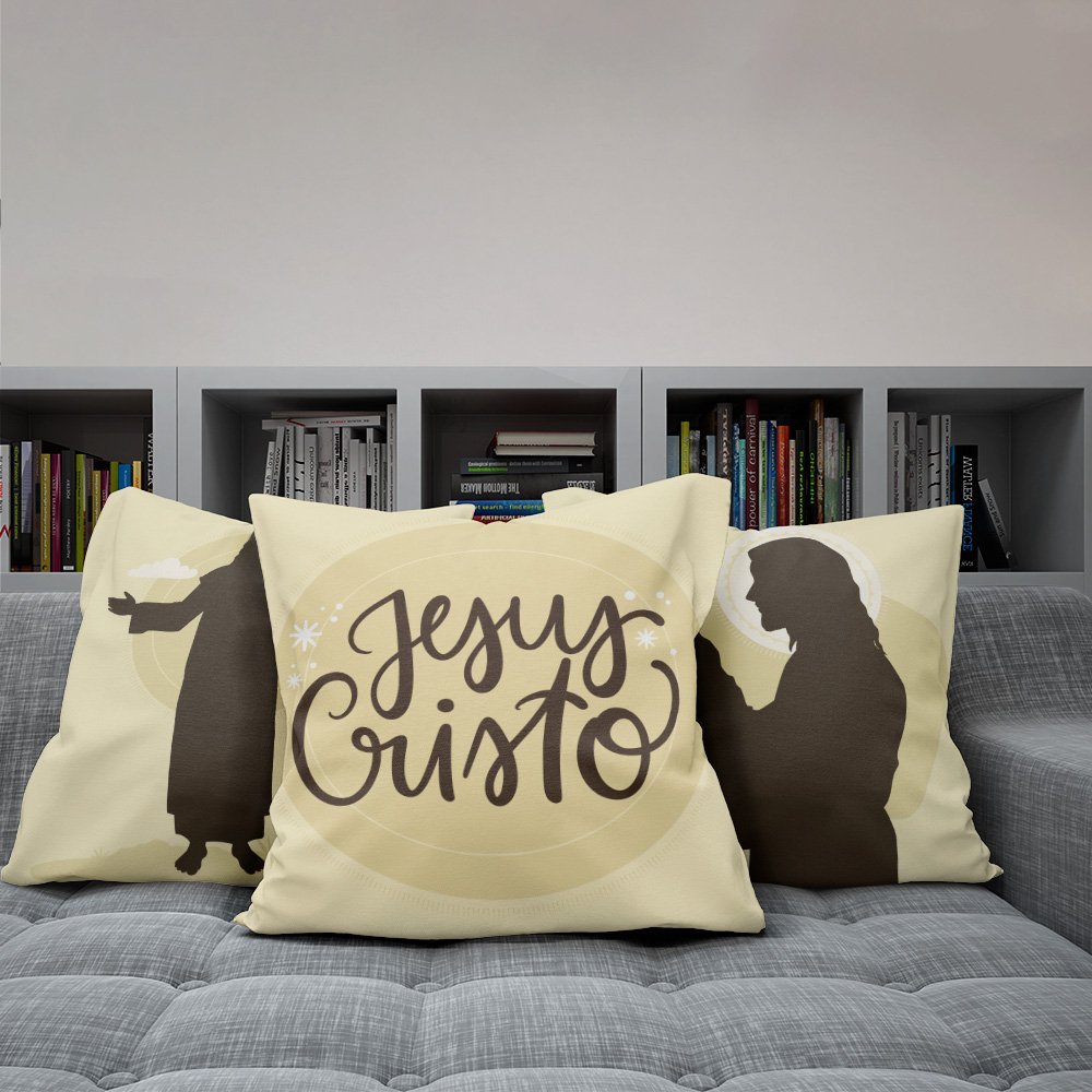 Kit 3 Capas Almofadas Jesus Cristo Salvador 45x45 Id Decor Natal - 5