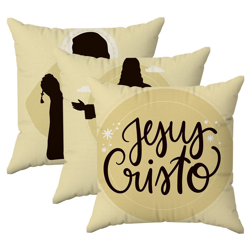 Kit 3 Capas Almofadas Jesus Cristo Salvador 45x45 Id Decor Natal