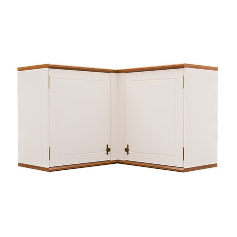 Aéreo Canto 2 Portas com Tampo e Base de Madeira Maciça Joy Branco/Off White/Cinamomo
