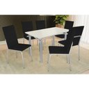 Ver imagem 1 de Sala de Jantar Completa Elba Tampo Madeirado C/ Vidro 120cm e 6 Cadeiras Amsterdã Cromada/off White