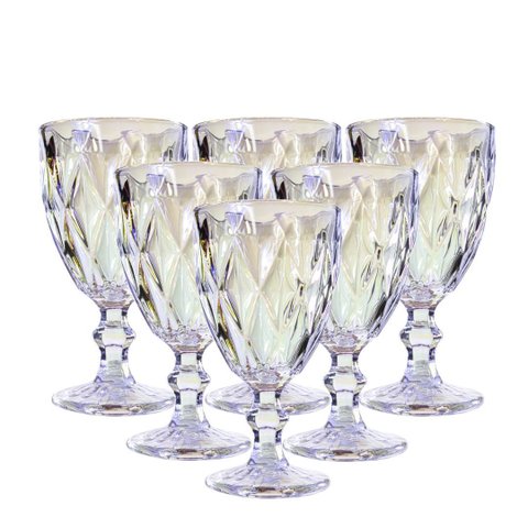 Jogo 6 Taças Vinho e Água Diamond Vidro Furta Cor 340ml - Vivaflor Decor