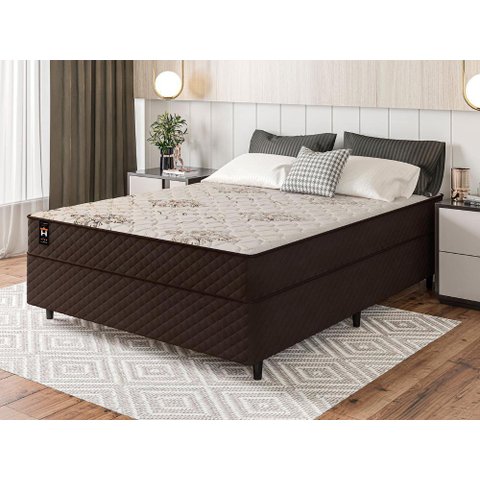 Cama Box Mônaco Casal c/ Molas Ensacadas 138x188x57 Marrom