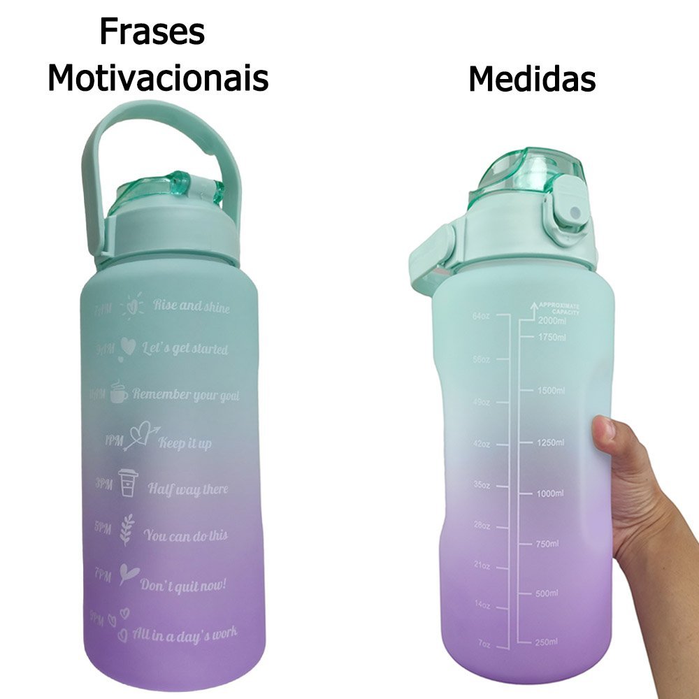 Garrafa Com Horario Frase Motivacional 2 Litros Agua Squeeze Horas Academia Treino Estudo Aula Traba - 6