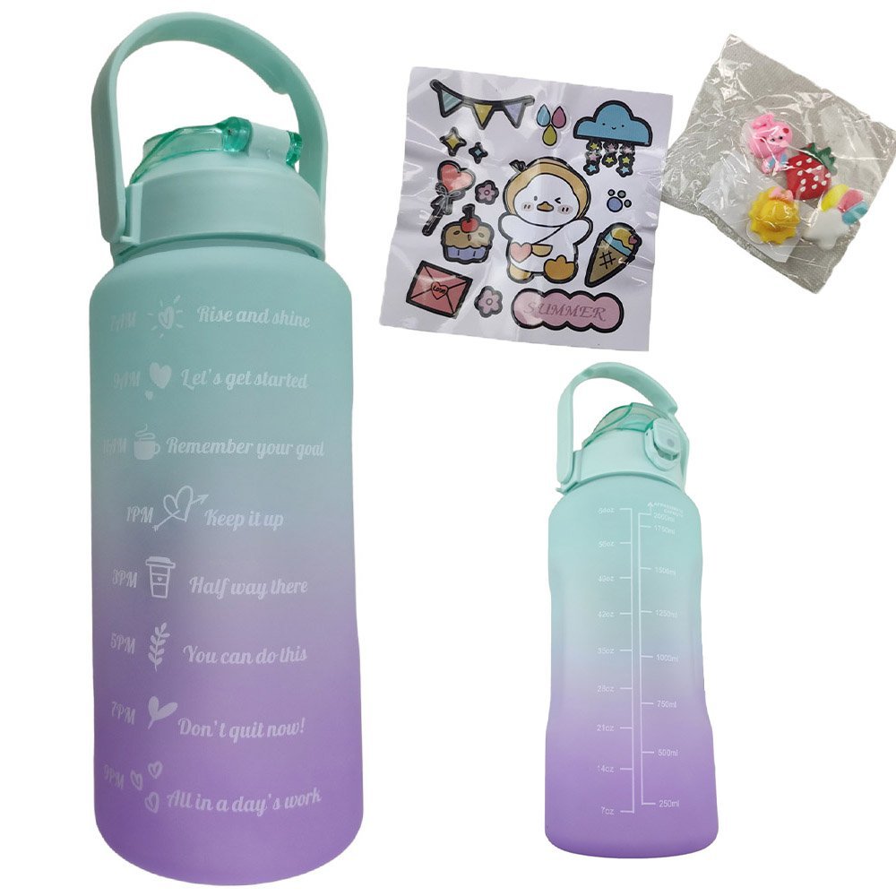 Garrafa Com Horario Frase Motivacional 2 Litros Agua Squeeze Horas Academia Treino Estudo Aula Traba - 1