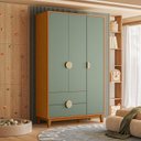 Ver imagem 1 de Guarda-Roupa Infantil 3 Portas e 2 Gavetas Kid em MDF Marrom/Cinamomo/Salvia