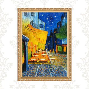 Quadro Moldura Dourada Van Gogh - Café Terrace 24x18cm:com Acetato