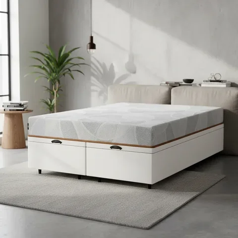 Cama Box Baú com Colchão Ortopédico de Espuma D33 a  Vácuo Sonno Full - Lucas Home - Queen