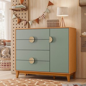 Cômoda Infantil 4 Gavetas e 1 Porta Kid em MDF