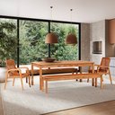 Ver imagem 1 de Conjunto com 2 Bancos, 2 Cadeiras com Braços e 1 Mesa 180cm Traço Laranja/Stain Jatobá/Ocre