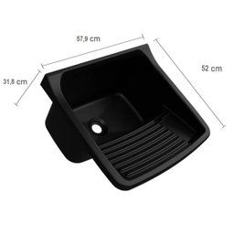 Tanque Lavanderia 40l Preto + Varal em Aço + Prendedor + Ralo - 3
