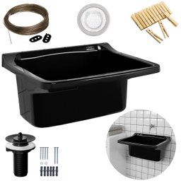Tanque Lavanderia 40l Preto + Varal em Aço + Prendedor + Ralo - 1