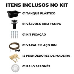 Tanque Lavanderia 40l Preto + Varal em Aço + Prendedor + Ralo - 2