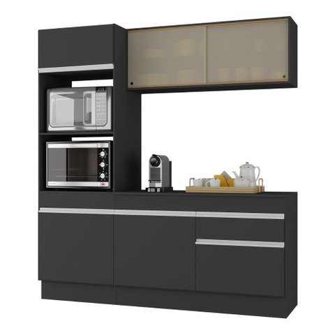 Armário de Cozinha Compacta 3 Peças com Rodapé Mp2178 Made Multimóveis Preto/branco