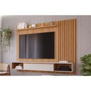 Ver imagem 1 de Painel Quarto P/ Tv até 65 Pol Bahamas Ripado C/ 1 Porta 215x157cm Nature/off White - Permóbili