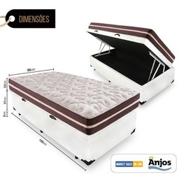 Cama Box com Baú Solteiro + Colchão de Molas - Anjos - Classic Superlastic 88cm - Branco - 2